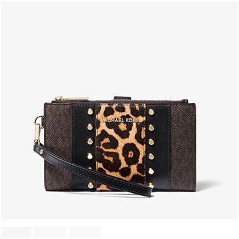 Michael Kors leopard hair phone wallet double zip 